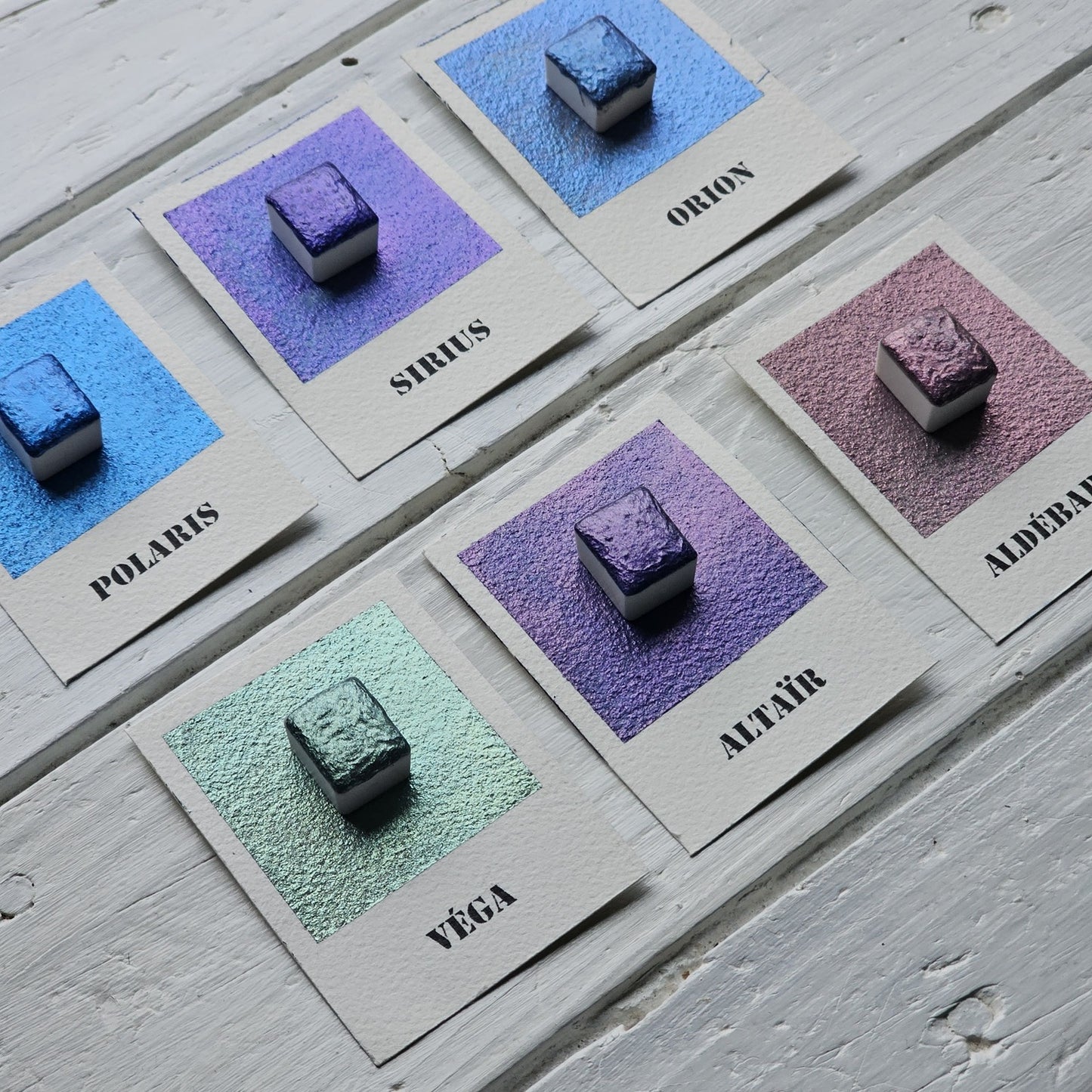 Collection "Galaxie Scintillante" - 6 Aquarelles Artisanales Métalisées Véganes Éco-responsables et Solidaires