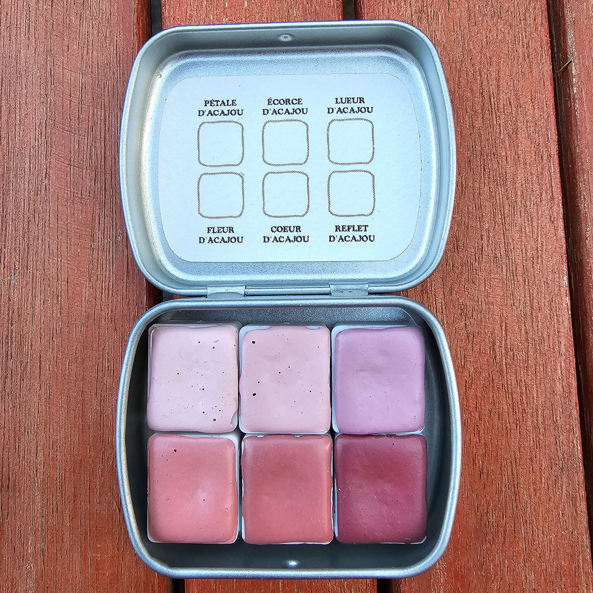 Palette Nuances d'Acajou, six aquarelles brunes pour carnations chaudes, Nuances d'Aquarelle