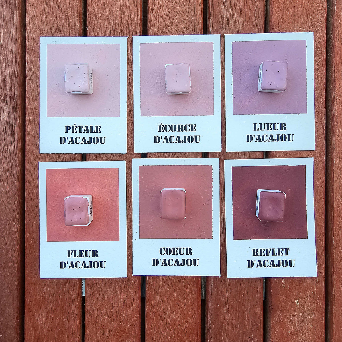 Palette Nuances d'Acajou, six aquarelles brunes pour carnations chaudes, Nuances d'Aquarelle
