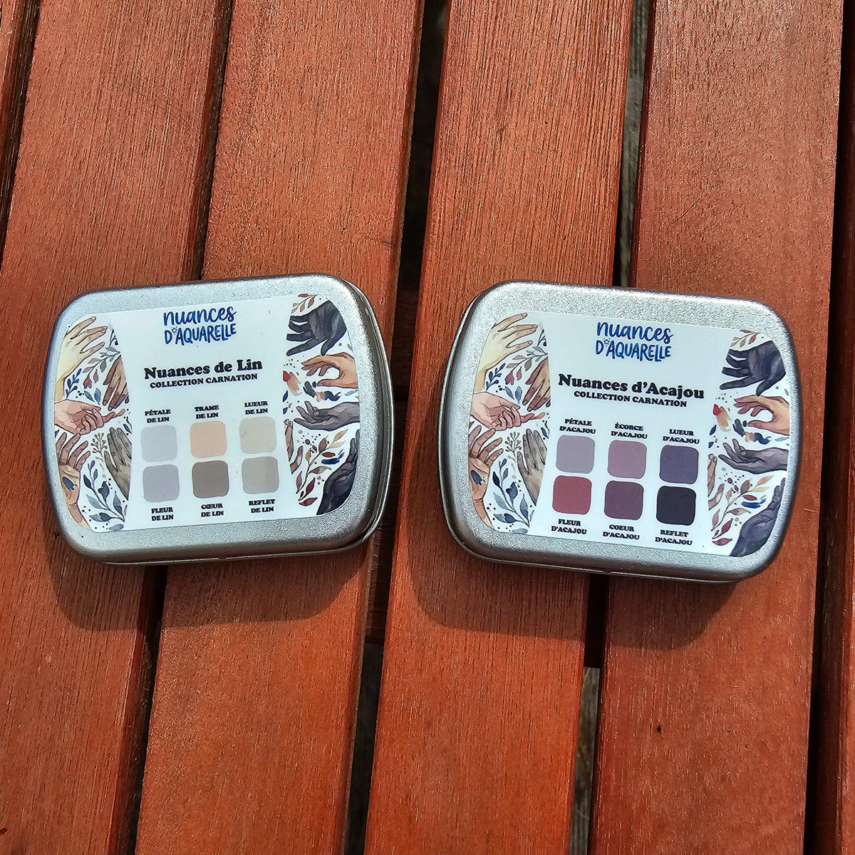 Coffret Nuances de Lin et d'Acajou, douze aquarelles pour carnations, Nuances d'Aquarelle