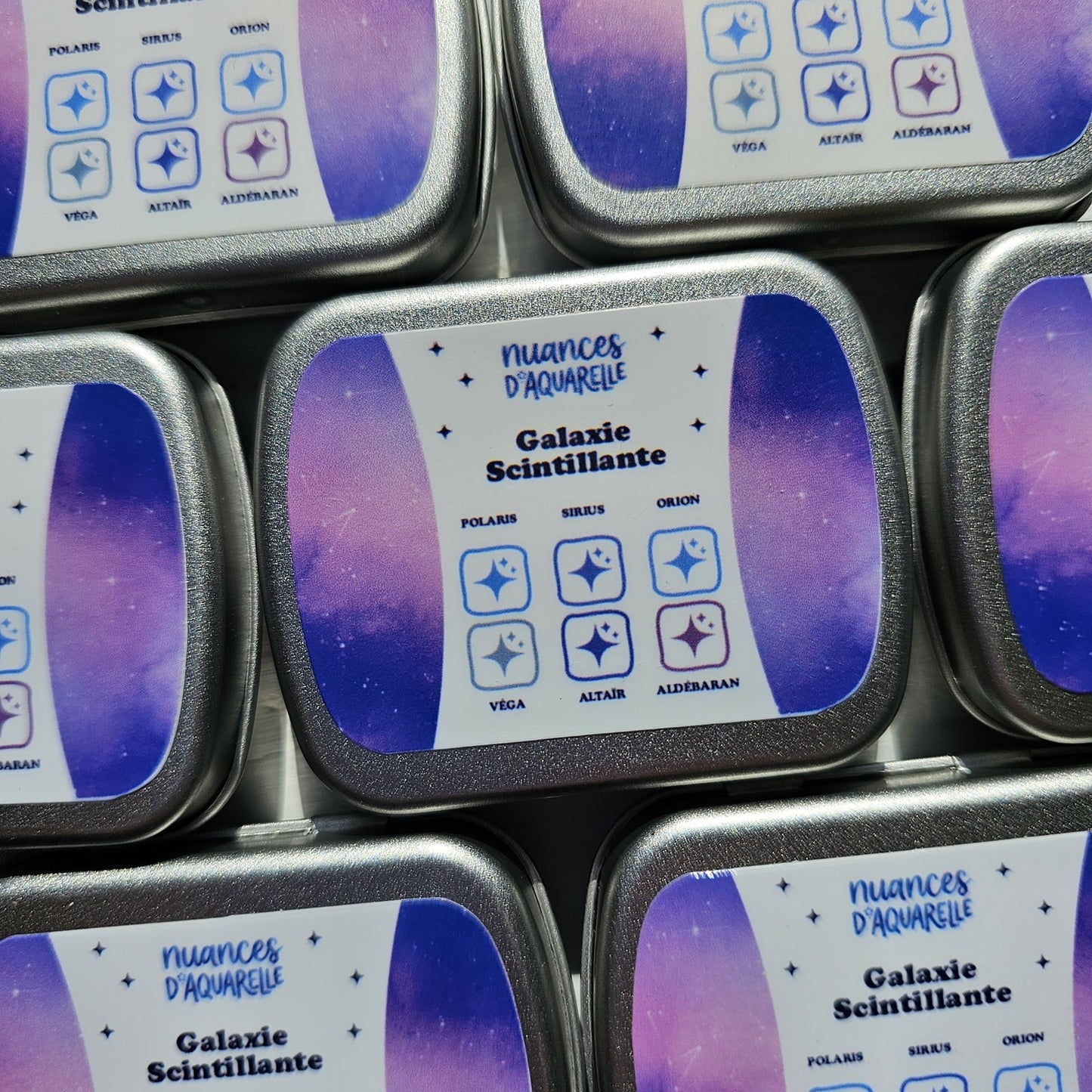 Collection "Galaxie Scintillante" - 6 Aquarelles Artisanales Métalisées Véganes Éco-responsables et Solidaires