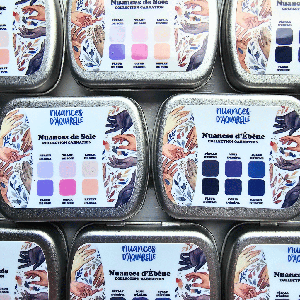 Palettes Nuances de Soie + Nuances d'Ébène - Effet Gouchae + Granulation, Aquarelles Artisanales Véganes
