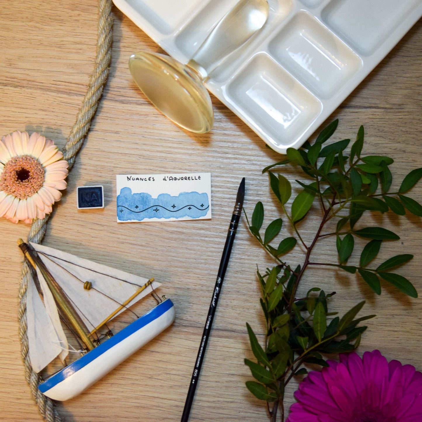 Aquarelle artisanale extra-fine végane eco-responsable et solidaire en demi-godet couleur Bleu Évasion