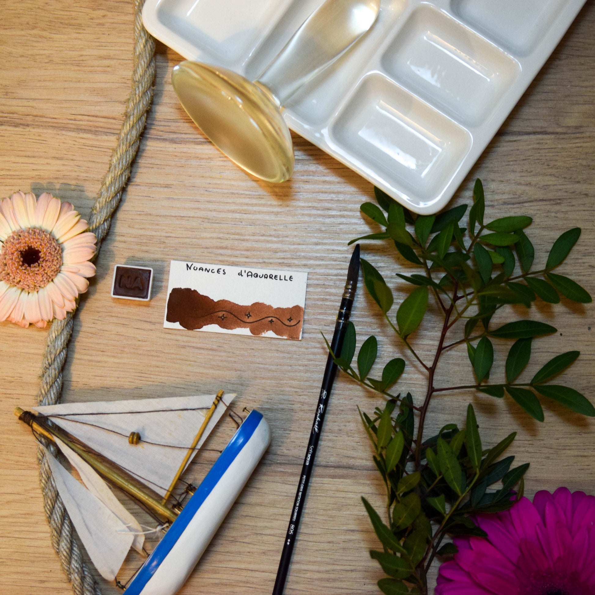 Aquarelle artisanale extra-fine végane eco-responsable et solidaire en demi-godet couleur Brun Canyon
