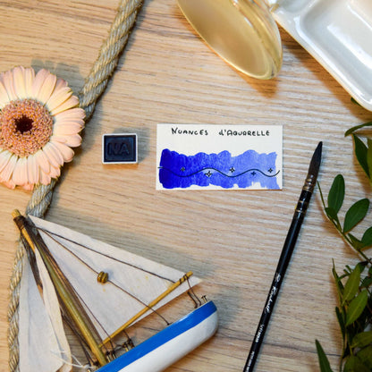Aquarelle artisanale extra-fine végane eco-responsable et solidaire en demi-godet couleur Océan