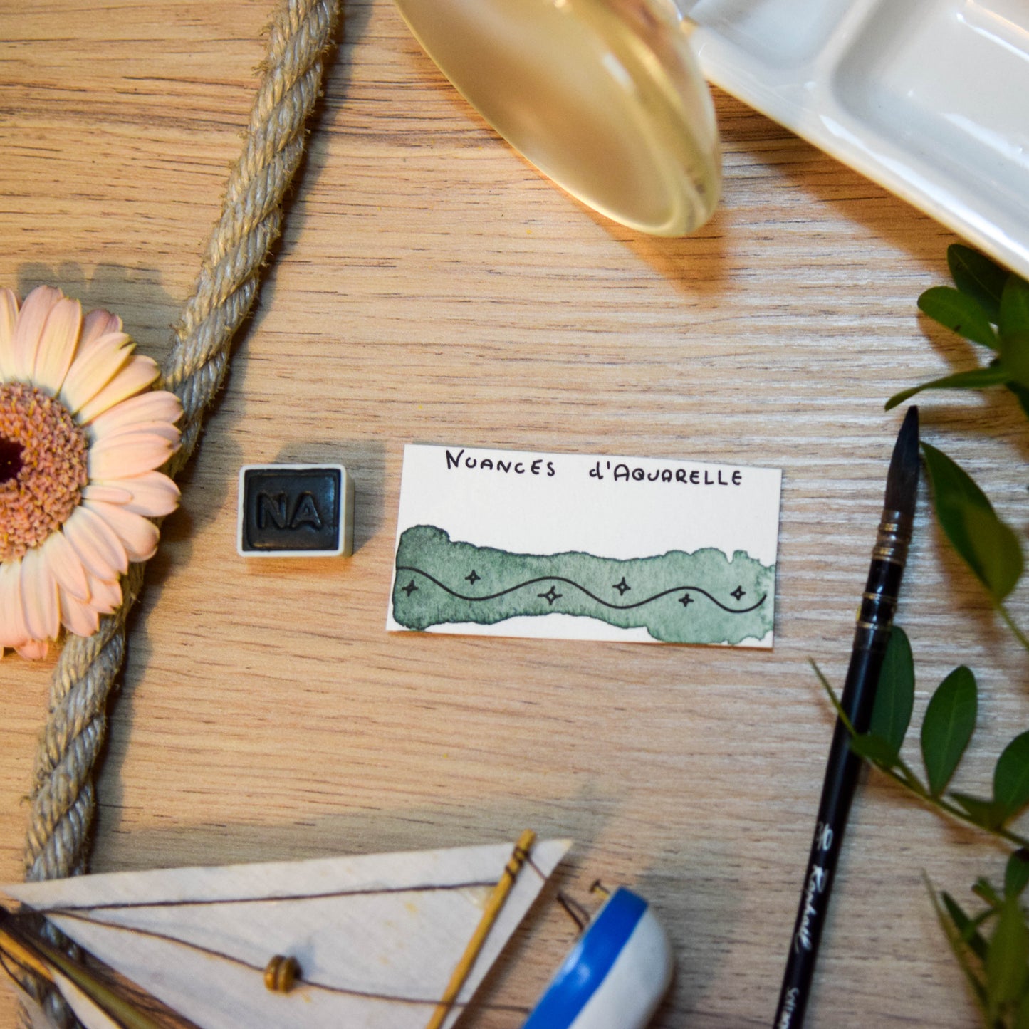 Aquarelle artisanale extra-fine végane eco-responsable et solidaire en demi-godet couleur Vert Jungle
