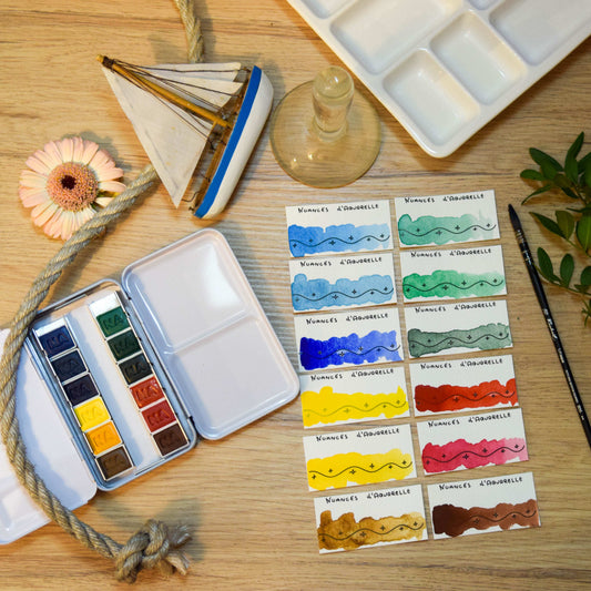 Palette “Héritage - Nuances d’Aquarelle” 12 Aquarelles Artisanales Véganes, Éco-responsables et Solidaires